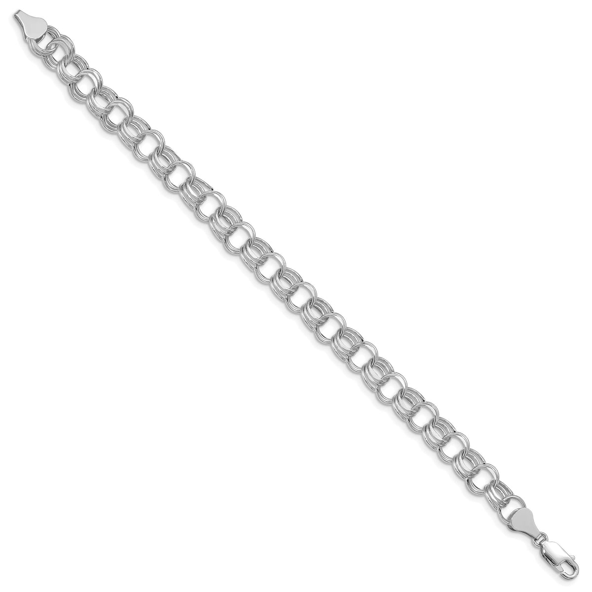 14k White Gold Lite 8mm Triple Link Charm Bracelet-WST2-7.25