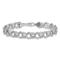 14k White Gold Lite 8mm Triple Link Charm Bracelet-WST2-7.25