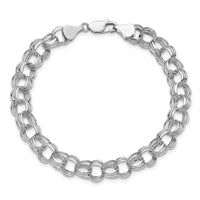 14k White Gold Lite 8mm Triple Link Charm Bracelet-WST2-8.25