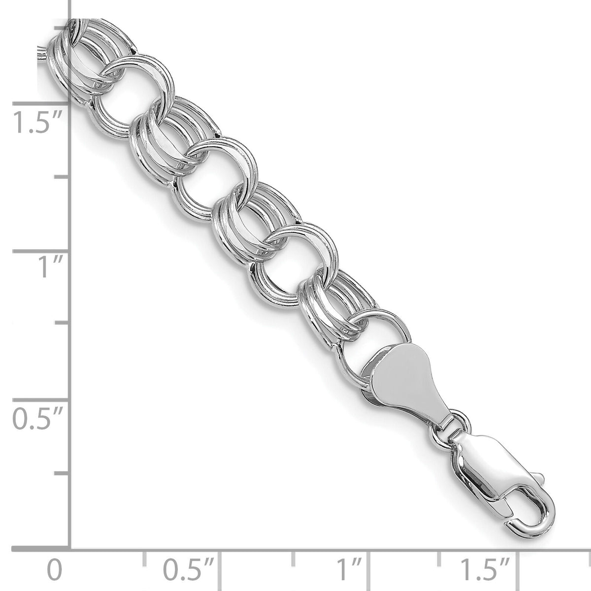 14k White Gold Lite 8mm Triple Link Charm Bracelet-WST2-7.25