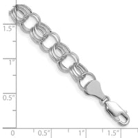 14k White Gold Lite 8mm Triple Link Charm Bracelet-WST2-7.25