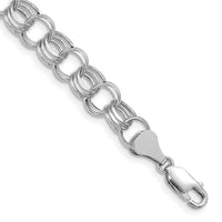 14k White Gold Lite 8mm Triple Link Charm Bracelet-WST2-7.25