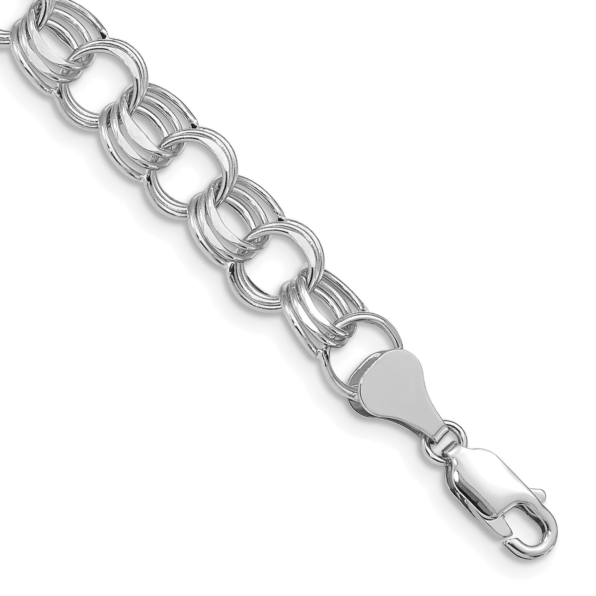 14k White Gold Lite 8mm Triple Link Charm Bracelet-WST2-8.25