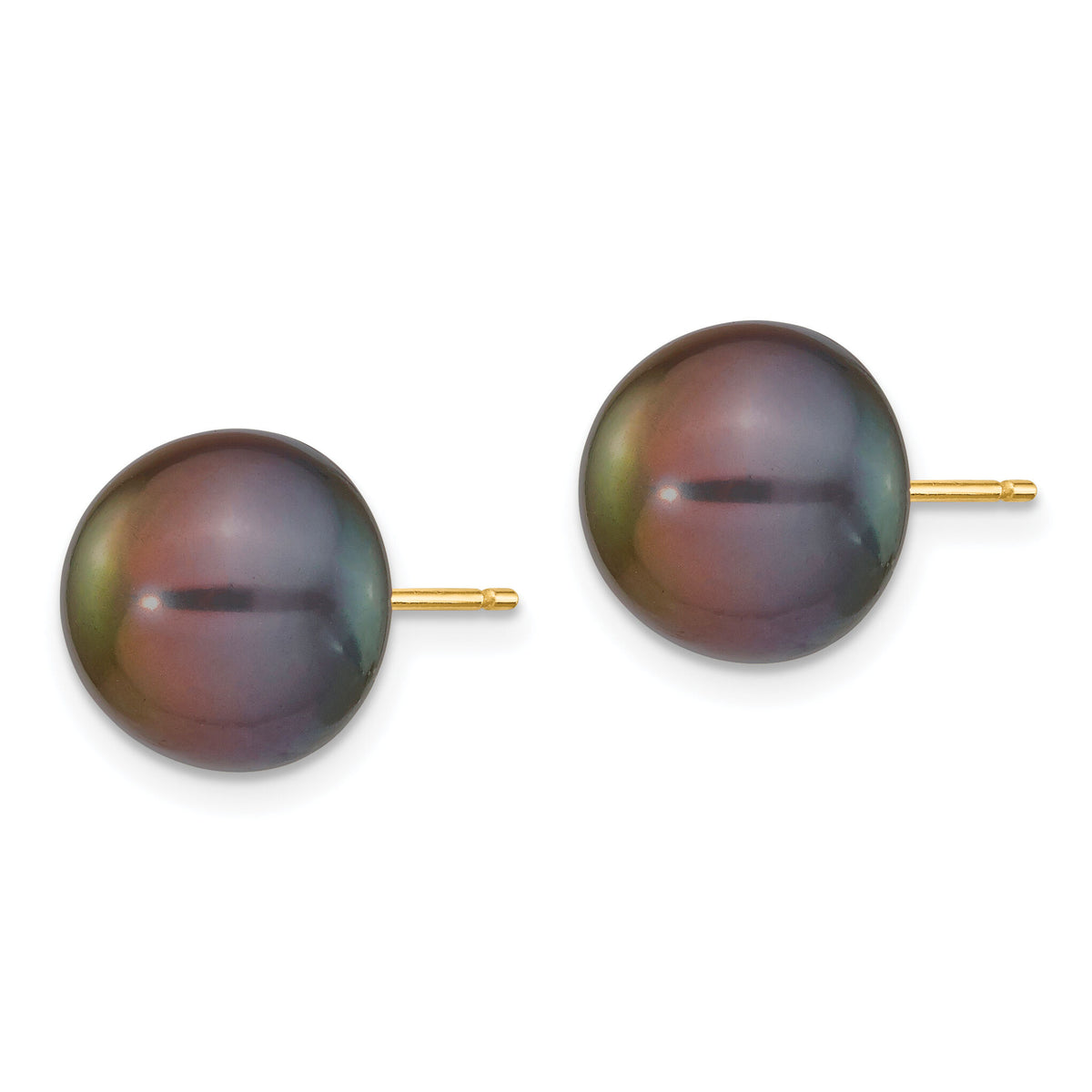 14k 10-11mm Black Button FW Cultured Pearl Stud Post Earrings-X100BB