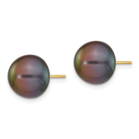 14k 10-11mm Black Button FW Cultured Pearl Stud Post Earrings-X100BB