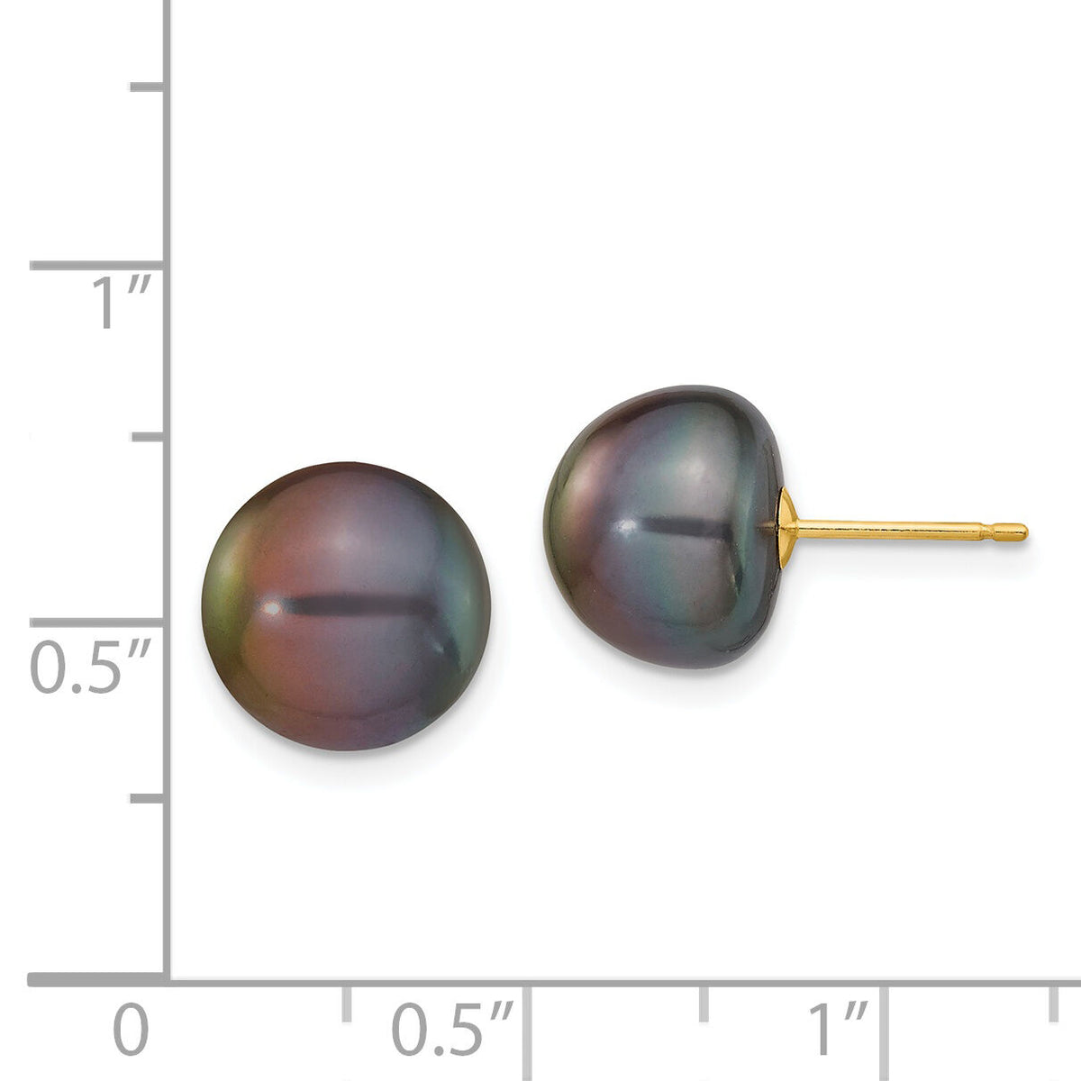 14k 10-11mm Black Button FW Cultured Pearl Stud Post Earrings-X100BB
