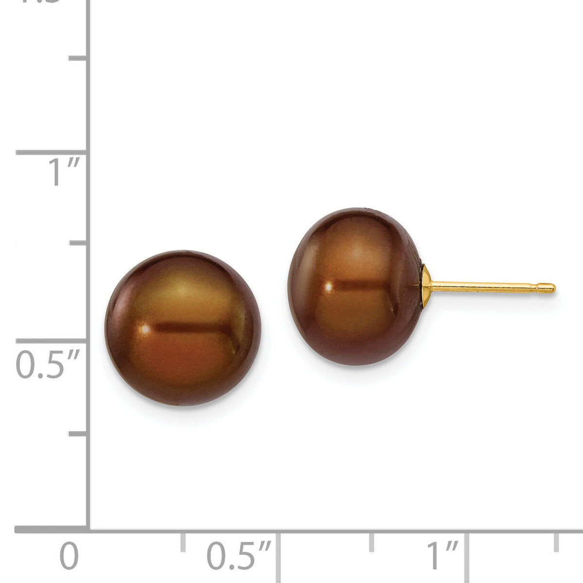 14k 10-11mm Brown Button Freshwater Cultured Pearl Stud Post Earrings-X100BC