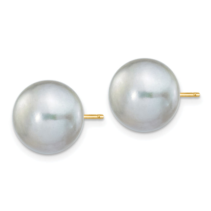 14k 10-11mm Grey Button FW Cultured Pearl Stud Post Earrings-X100BG