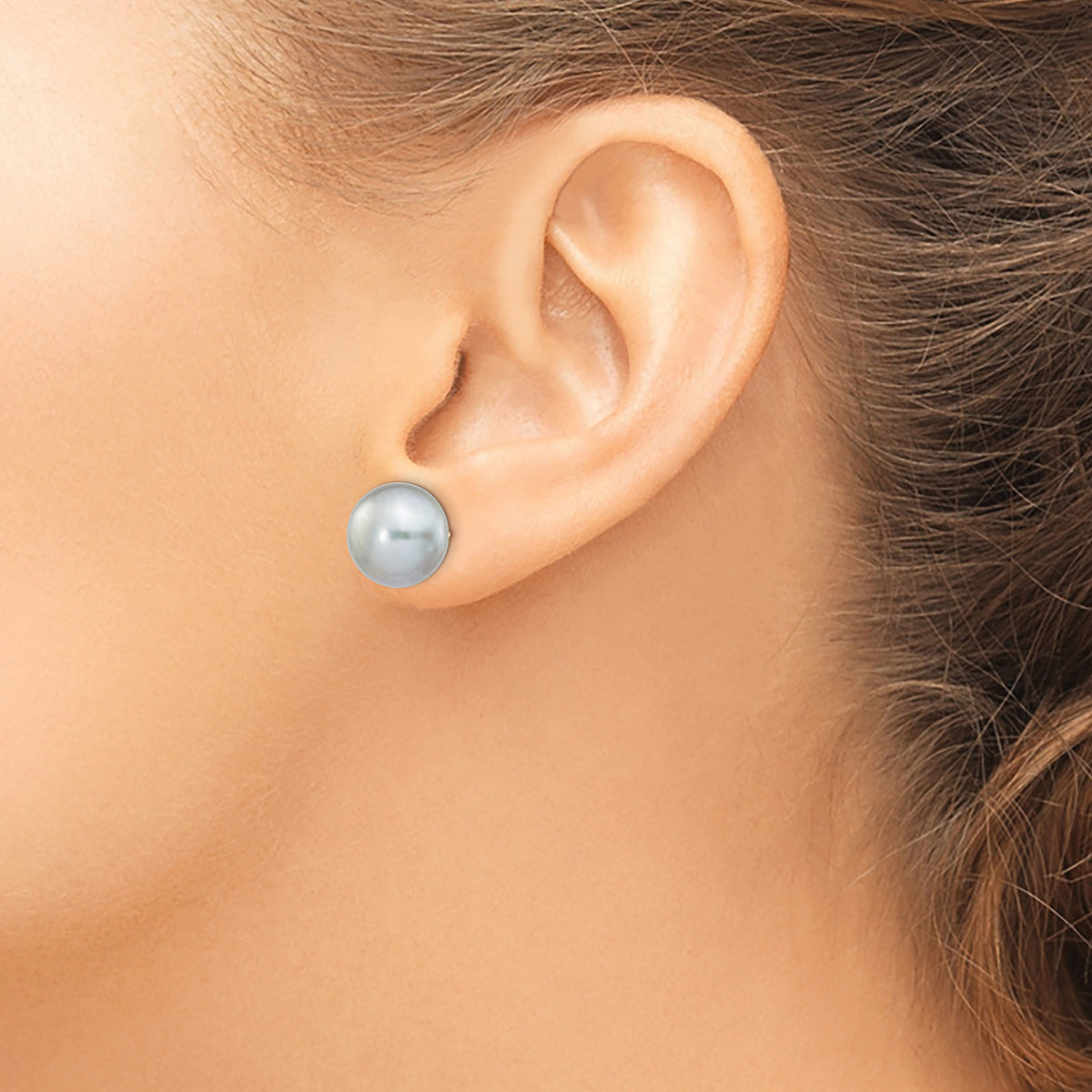 14k 10-11mm Grey Button FW Cultured Pearl Stud Post Earrings-X100BG