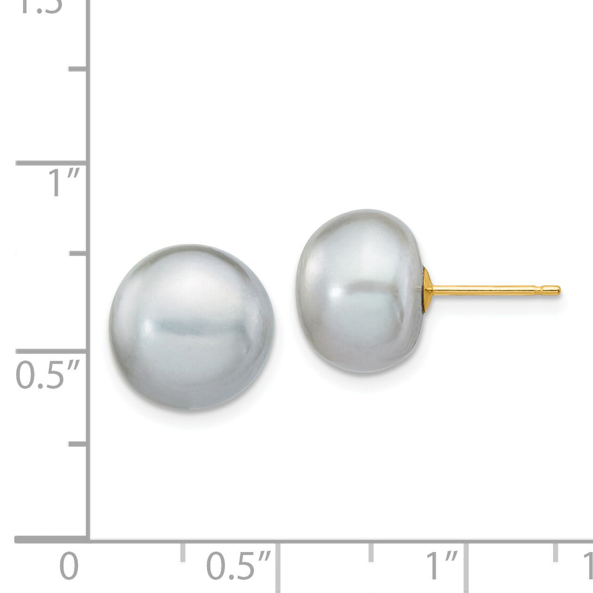 14k 10-11mm Grey Button FW Cultured Pearl Stud Post Earrings-X100BG