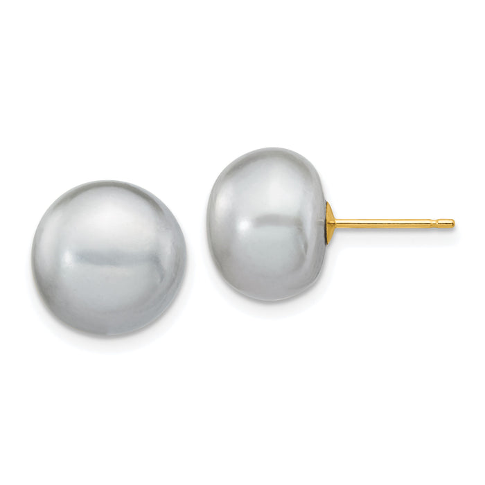 14k 10-11mm Grey Button FW Cultured Pearl Stud Post Earrings-X100BG