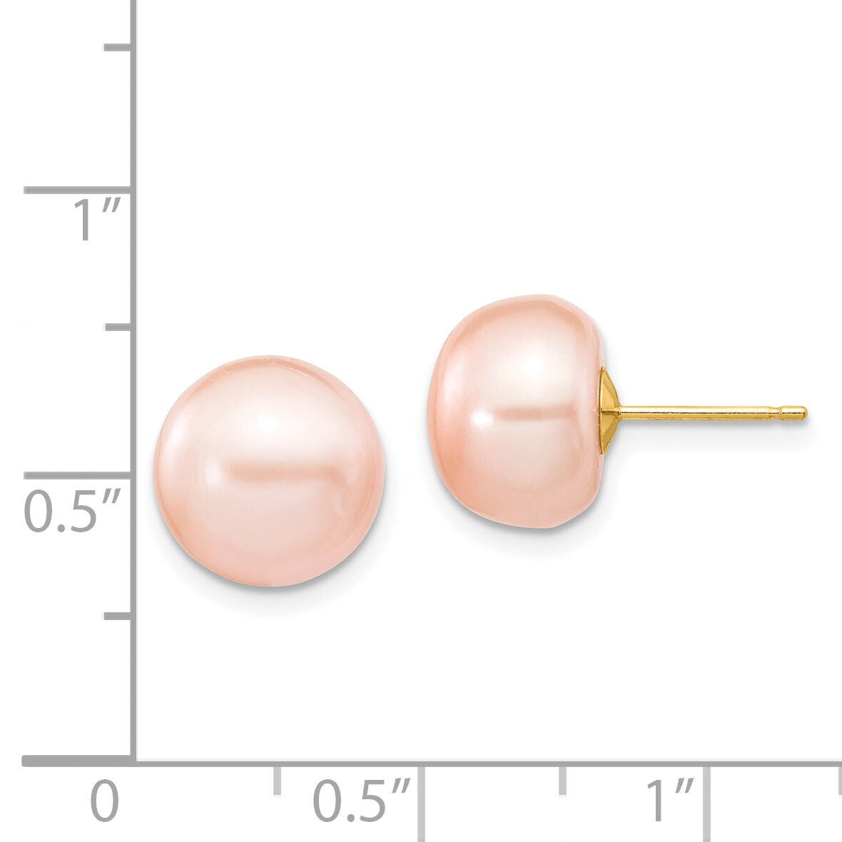 14k 10-11mm Pink Button FW Cultured Pearl Stud Post Earrings-X100BPI