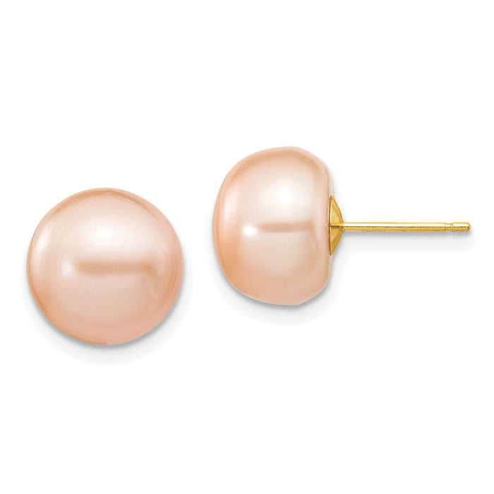 14k 10-11mm Pink Button FW Cultured Pearl Stud Post Earrings-X100BPI