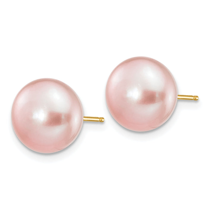 14k 10-11mm Purple Button Freshwater Cultured Pearl Stud Post Earrings-X100BPU