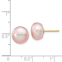 14k 10-11mm Purple Button Freshwater Cultured Pearl Stud Post Earrings-X100BPU