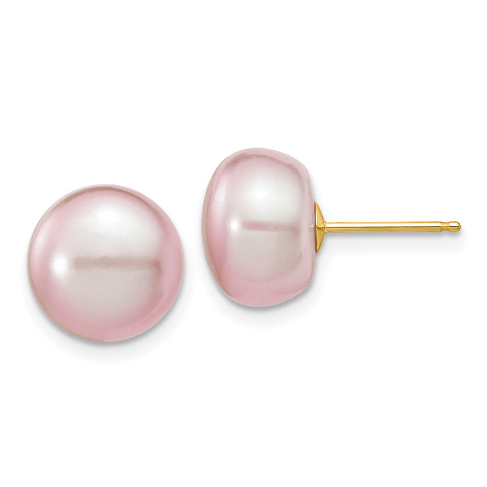 14k 10-11mm Purple Button Freshwater Cultured Pearl Stud Post Earrings-X100BPU