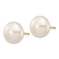 14k 10-11mm White Button Freshwater Cultured Pearl Stud Post Earrings-X100BW