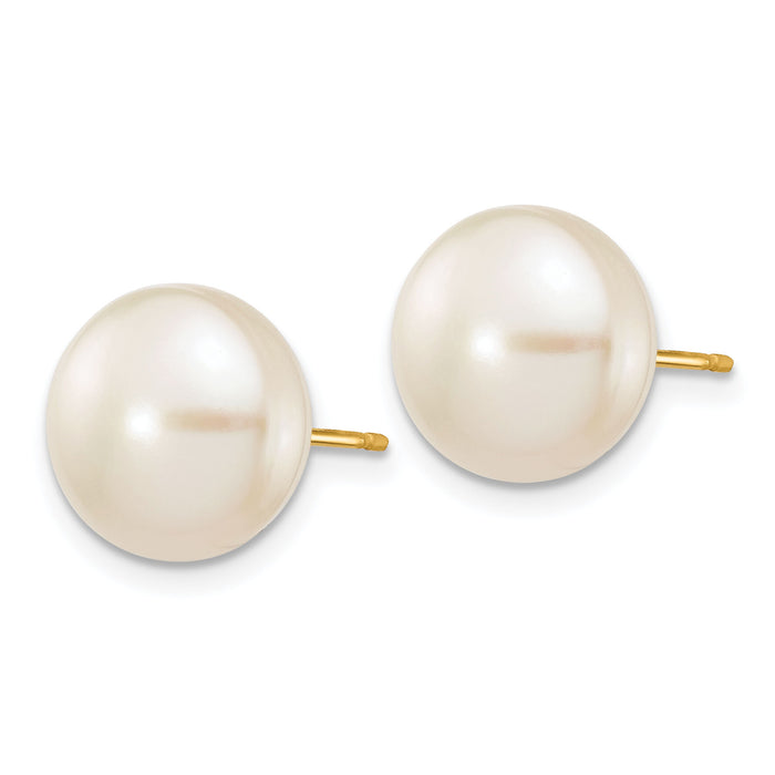 14k 10-11mm White Button Freshwater Cultured Pearl Stud Post Earrings-X100BW