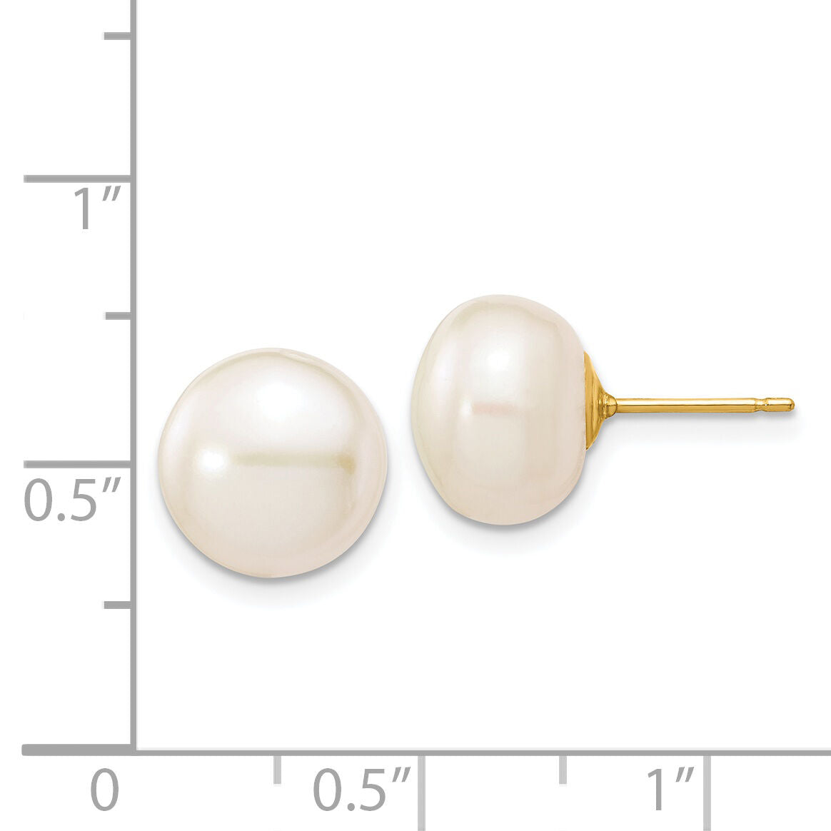 14k 10-11mm White Button Freshwater Cultured Pearl Stud Post Earrings-X100BW