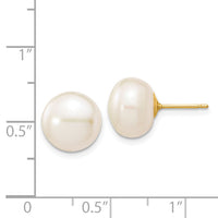14k 10-11mm White Button Freshwater Cultured Pearl Stud Post Earrings-X100BW