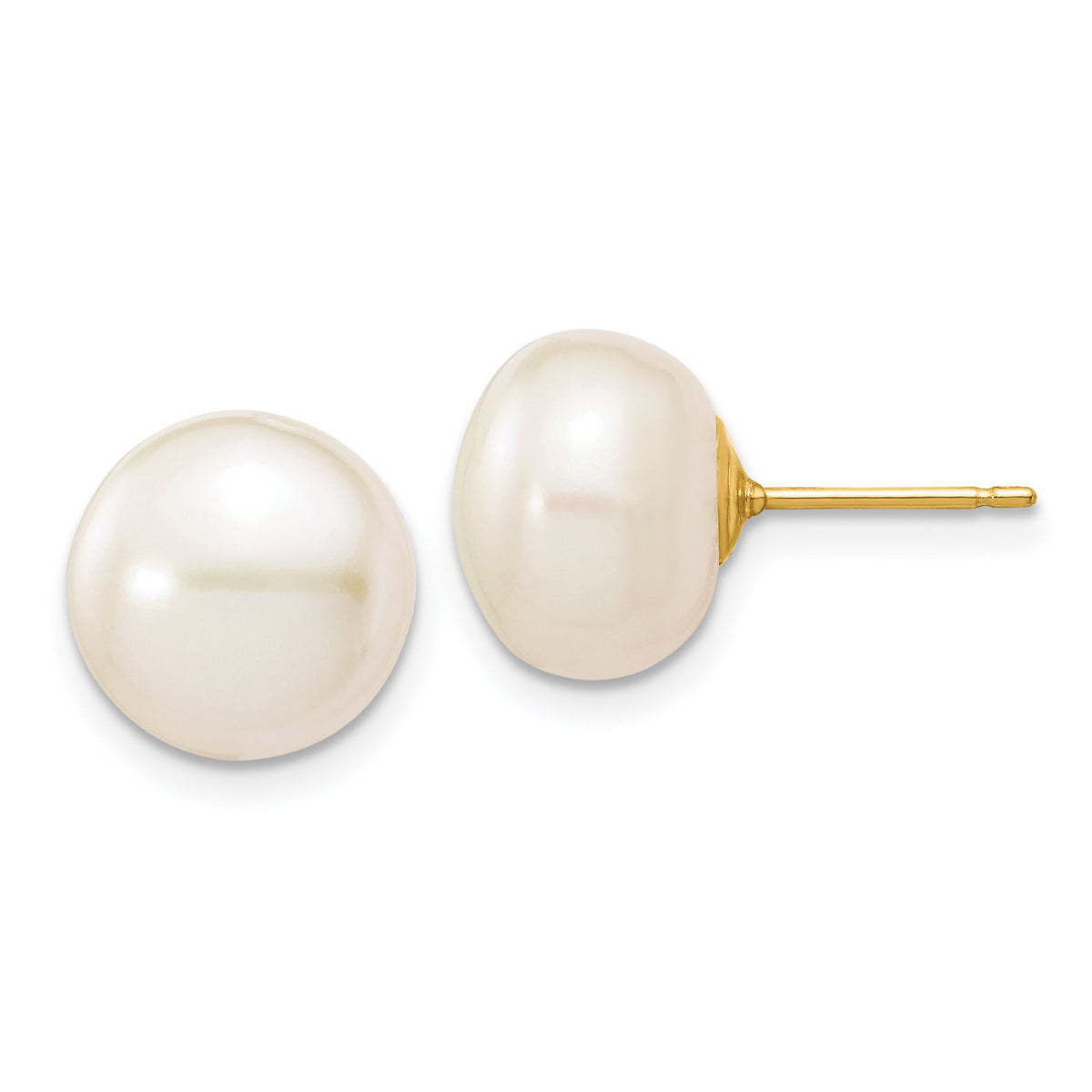 14k 10-11mm White Button Freshwater Cultured Pearl Stud Post Earrings-X100BW