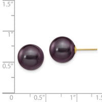 14k 10-11mm Black Round Freshwater Cultured Pearl Stud Post Earrings-X100PB