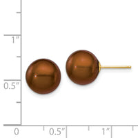 14k 10-11mm Brown Round Freshwater Cultured Pearl Stud Post Earrings-X100PC