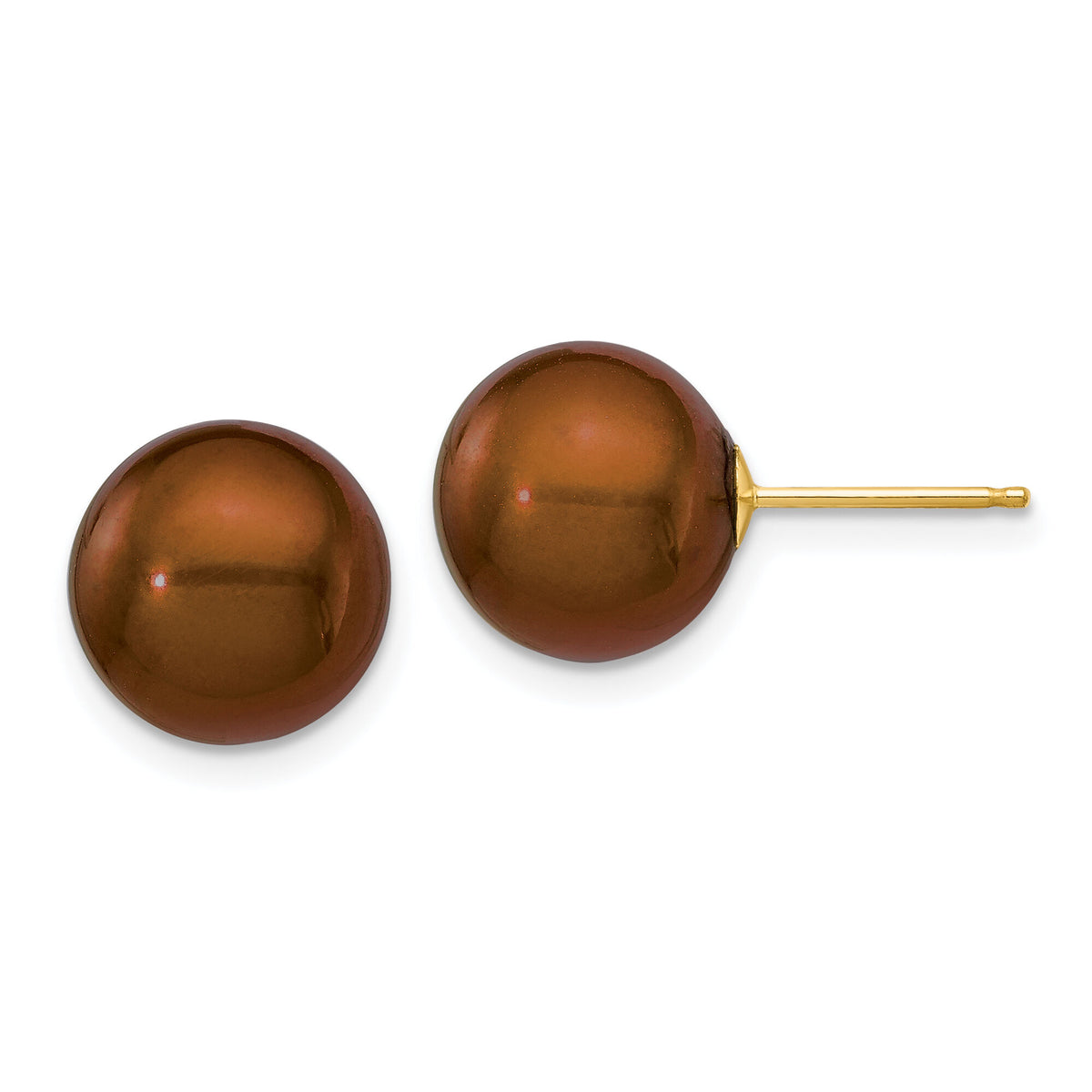 14k 10-11mm Brown Round Freshwater Cultured Pearl Stud Post Earrings-X100PC