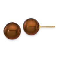 14k 10-11mm Brown Round Freshwater Cultured Pearl Stud Post Earrings-X100PC
