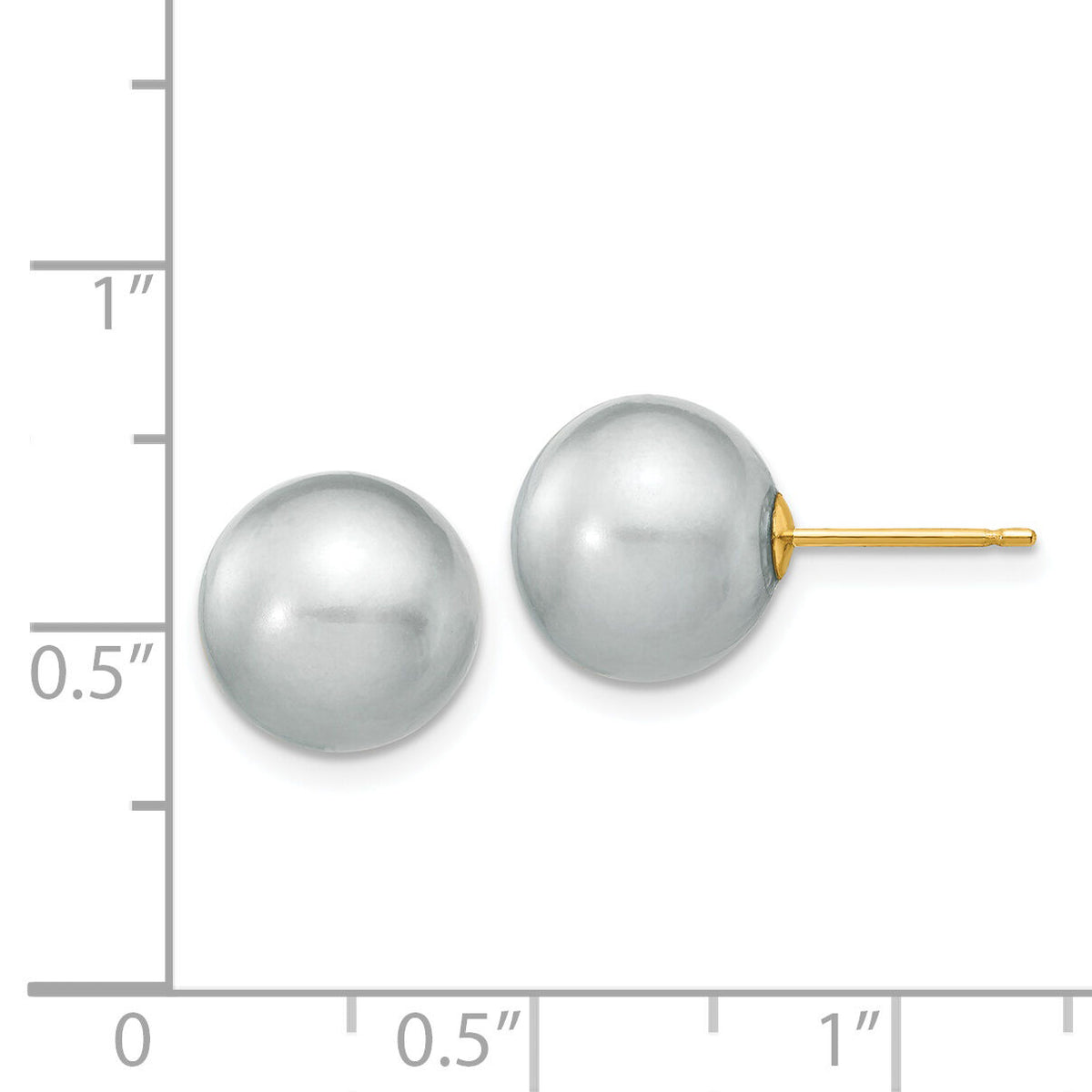 14k 10-11mm Grey Round Freshwater Cultured Pearl Stud Post Earrings-X100PG