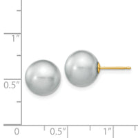 14k 10-11mm Grey Round Freshwater Cultured Pearl Stud Post Earrings-X100PG