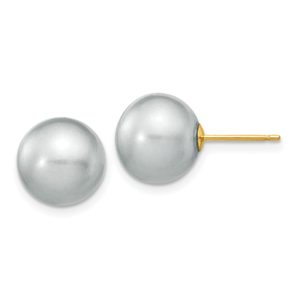 14k 10-11mm Grey Round Freshwater Cultured Pearl Stud Post Earrings-X100PG