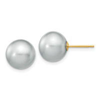 14k 10-11mm Grey Round Freshwater Cultured Pearl Stud Post Earrings-X100PG