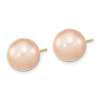 14K 10-11mm Round Pink Freshwater Cultured Pearl Earrings-X100PPI