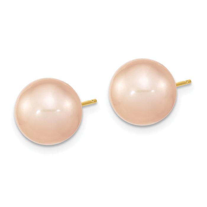 14K 10-11mm Round Pink Freshwater Cultured Pearl Earrings-X100PPI