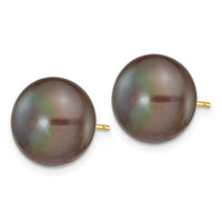 14k 11-12mm Black Button FW Cultured Pearl Stud Post Earrings-X110BB