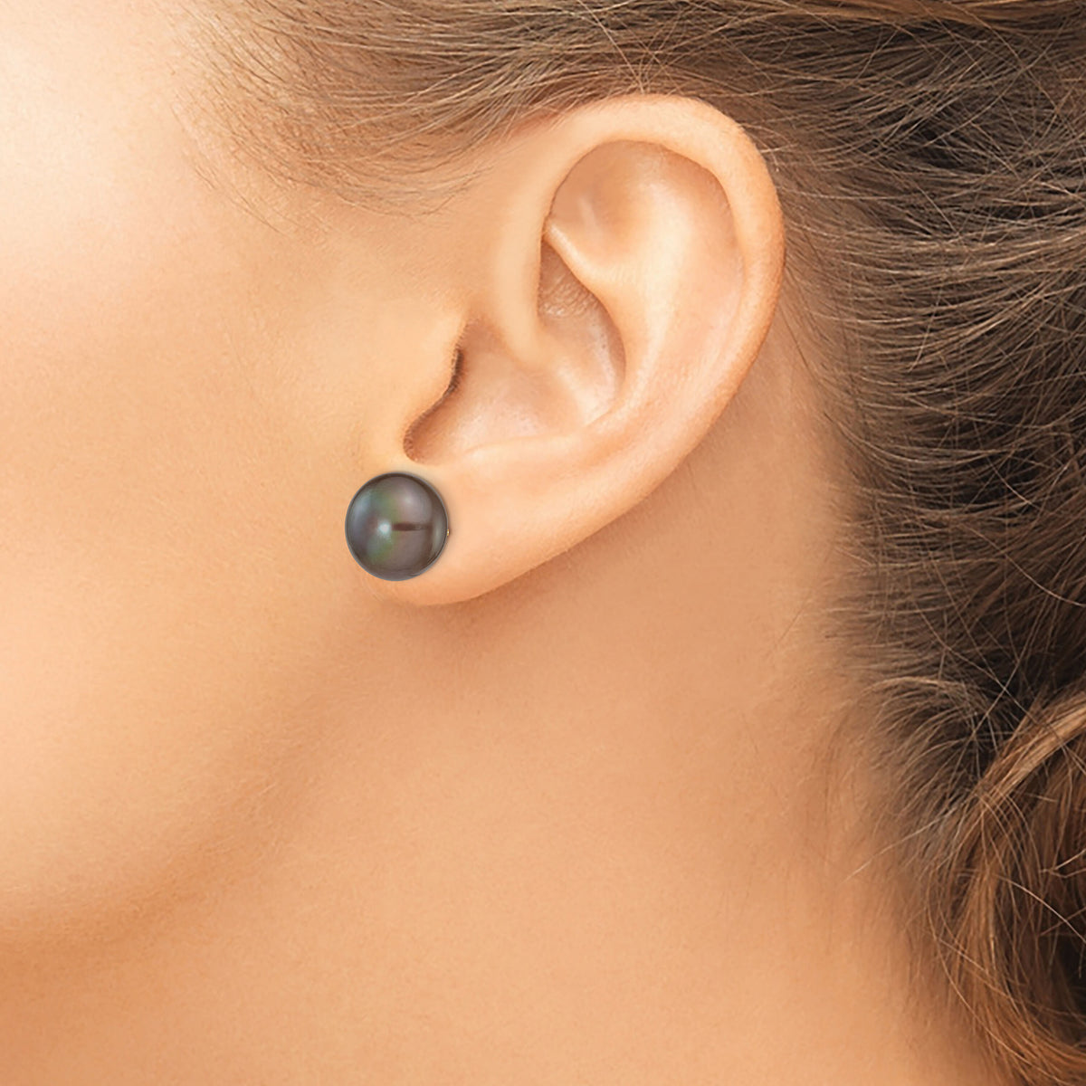 14k 11-12mm Black Button FW Cultured Pearl Stud Post Earrings-X110BB