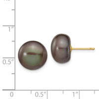14k 11-12mm Black Button FW Cultured Pearl Stud Post Earrings-X110BB