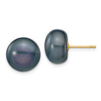 14k 11-12mm Black Button FW Cultured Pearl Stud Post Earrings-X110BB