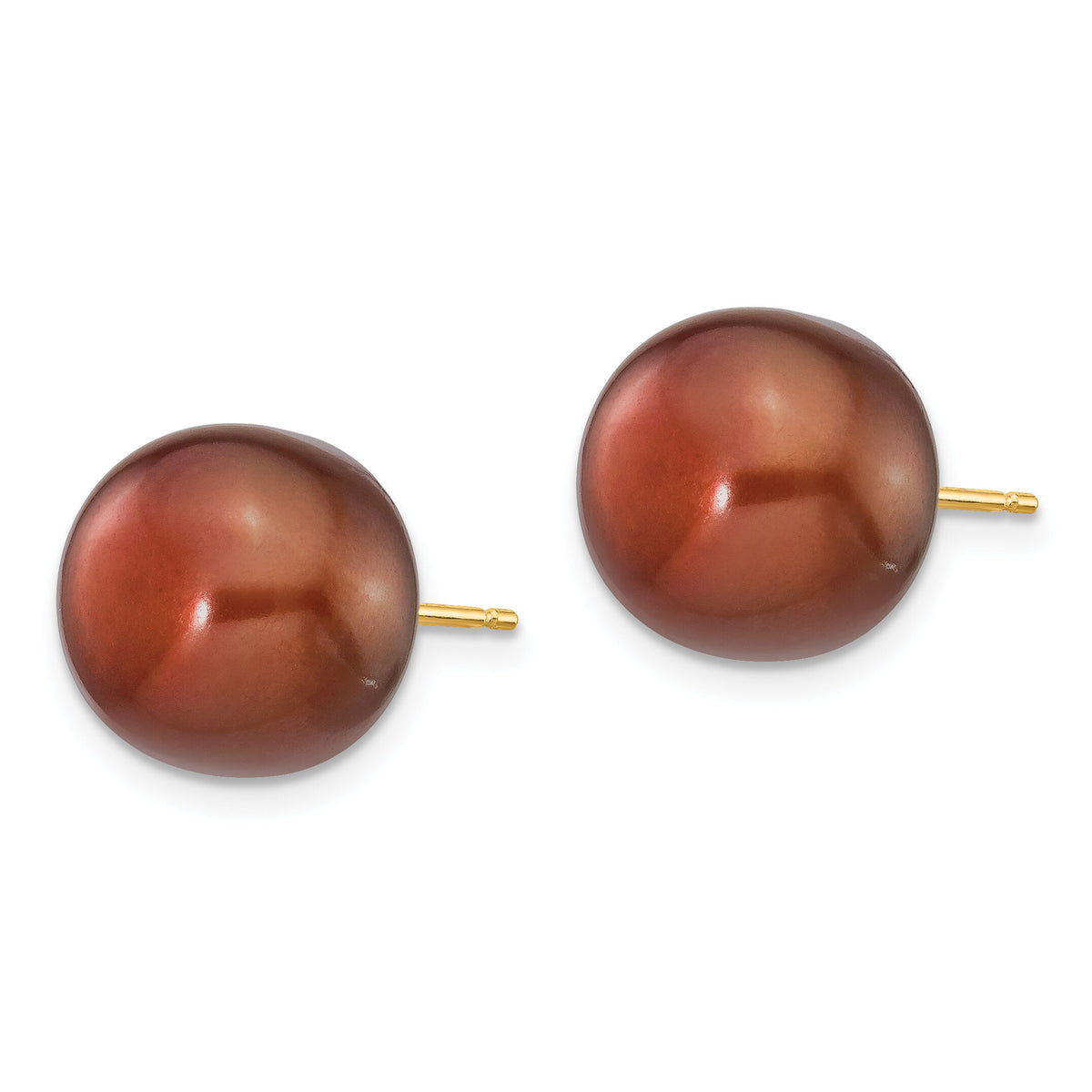 14k 11-12mm Brown Button Freshwater Cultured Pearl Stud Post Earrings-X110BC