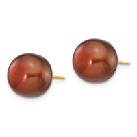 14k 11-12mm Brown Button Freshwater Cultured Pearl Stud Post Earrings-X110BC