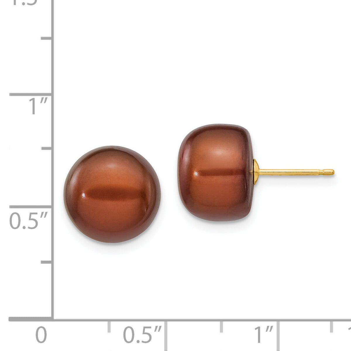 14k 11-12mm Brown Button Freshwater Cultured Pearl Stud Post Earrings-X110BC
