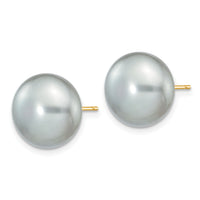 14k 11-12mm Grey Button FW Cultured Pearl Stud Post Earrings-X110BG