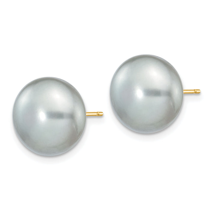 14k 11-12mm Grey Button FW Cultured Pearl Stud Post Earrings-X110BG