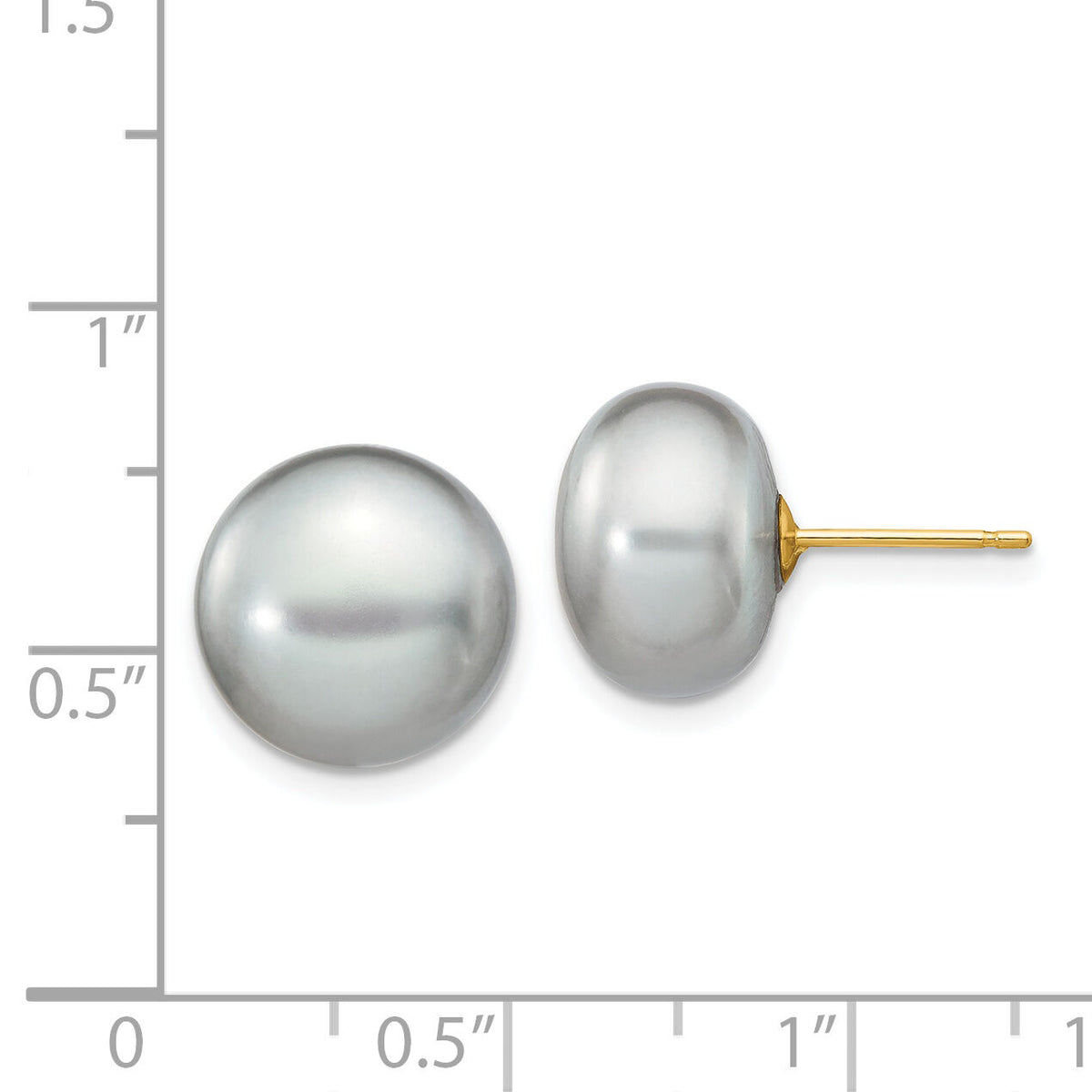 14k 11-12mm Grey Button FW Cultured Pearl Stud Post Earrings-X110BG