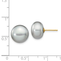 14k 11-12mm Grey Button FW Cultured Pearl Stud Post Earrings-X110BG