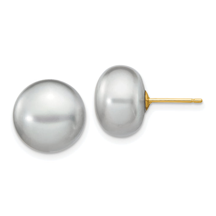 14k 11-12mm Grey Button FW Cultured Pearl Stud Post Earrings-X110BG