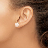 14k 11-12mm Pink Button FW Cultured Pearl Stud Post Earrings-X110BPI