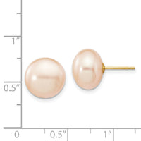 14k 11-12mm Pink Button FW Cultured Pearl Stud Post Earrings-X110BPI