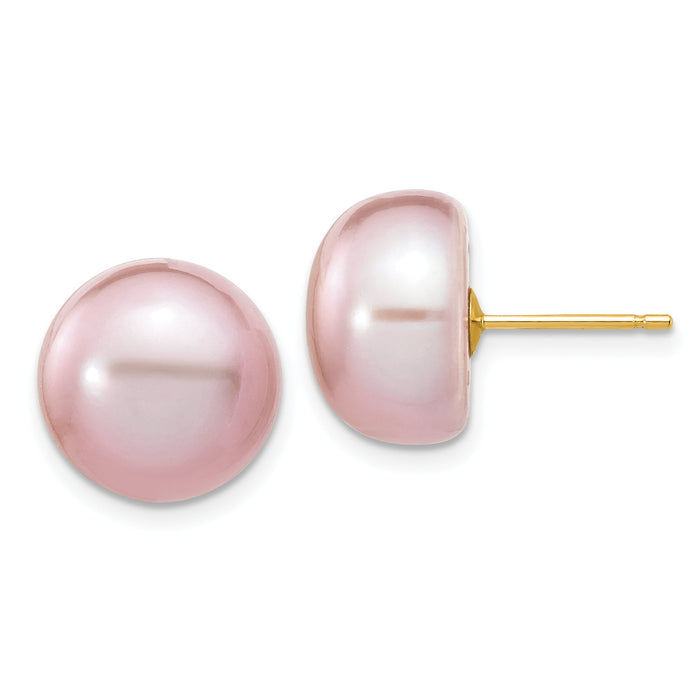 14k 11-12mm Purple Button Freshwater Cultured Pearl Stud Post Earrings-X110BPU